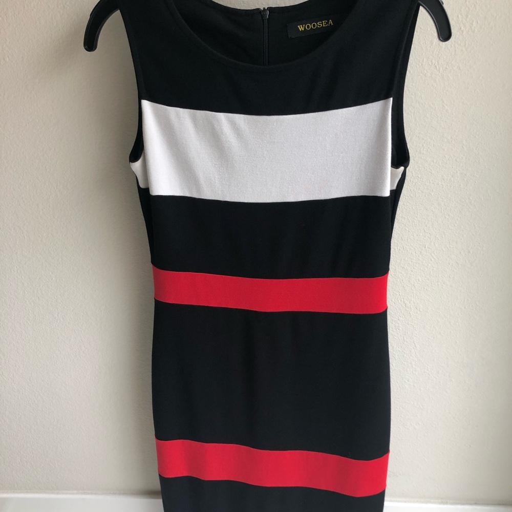 Black, white and red pencil dress
